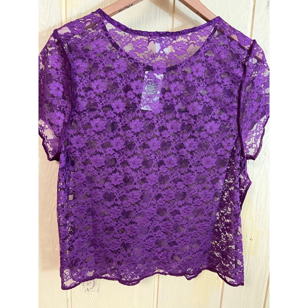 Sexy Sheer Torrid 1X CROP TOP Purple Haze Stretch Lace Festival Festi Blouse NEW - Picture 9 of 13
